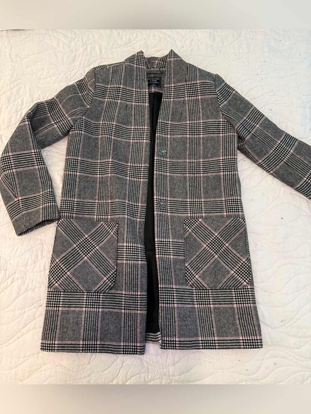 Abercrombie & Fitch Collarless Wool Blend Coat Plaid Jacket
